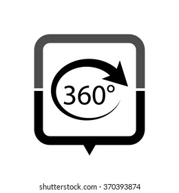 360 degree - black vector icon; map pointer;  message bubble
