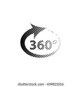 360 degree - black vector icon;  halftone illustration
