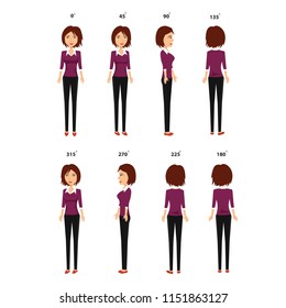 360 Degree Business Woman Vector Character All Body Parts Separated Easy to Do Poses