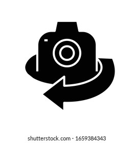 360 degree camera black icon, concept illustration, vector flat symbol, glyph sign.