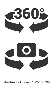 360 degree camera flat vector simple illustration. Rotate and capture on 360 degree concept. 