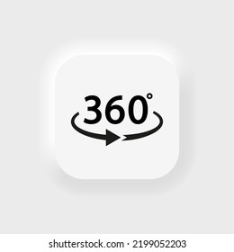 360 Degree Camera Icon. Logo For Corner Tour. 3d Neumorphism Button For Drone. Virtual Arrow For Video And Photo Application. Rotate Panoramic View. Vector.