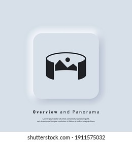 Logo de la cámara de 360 grados. Foto de Panorama de 360 grados. Cámara, icono de la foto. Realidad virtual. Intercambio de cámara frontal. Vector. icono de la interfaz de usuario. Botón web de interfaz de usuario blanco UX de interfaz de usuario neumórfica. Neumorfismo