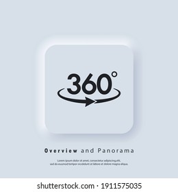 360 degree camera logo. Panorama picture 360 degree. Camera, photo icon. Virtual reality. Front camera swap. Vector. UI icon. Neumorphic UI UX white user interface web button. Neumorphism