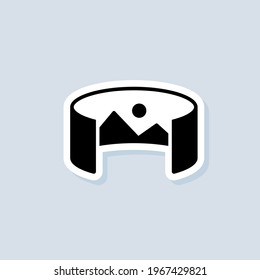 360 degree camera sticker, logo, icon. Panorama picture 360 degree. Camera, photo icon. Virtual reality. Front camera swap. Vector on isolated background. EPS 10