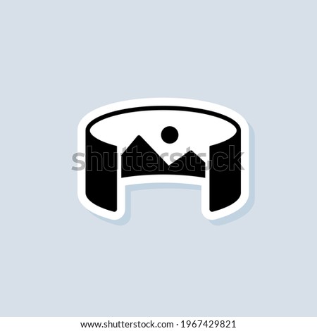 360 degree camera sticker, logo, icon. Panorama picture 360 degree. Camera, photo icon. Virtual reality. Front camera swap. Vector on isolated background. EPS 10