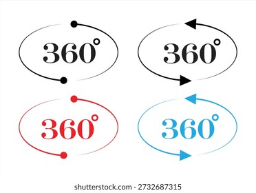 ícone de círculo de 360 graus, ícone de vetor de rotação 360, ícone de visão de 360 graus, seta de 360 graus, ilustração vetorial