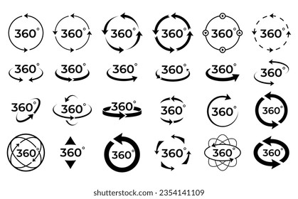 360 degree circle. A symbol with arrows indicating a turn. Panoramic view icon. Vector illustration