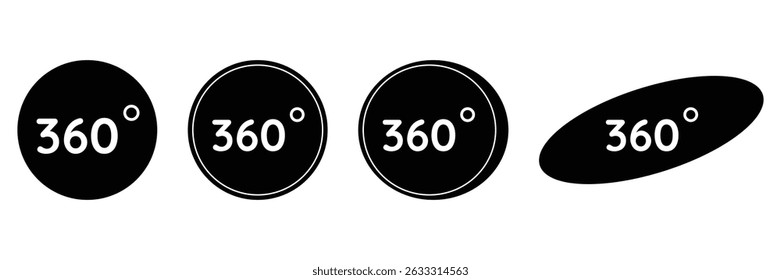 360 degree circular badge icon vector illustration set for augmented reality interface virtual tour VR symbol navigation rotation design.