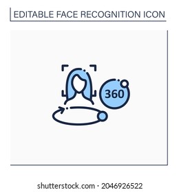 360 degree face scan line icon. Three-dimensional face scanning.Biometric face detection.Identity detection concept. Isolated vector illustration.Editable stroke