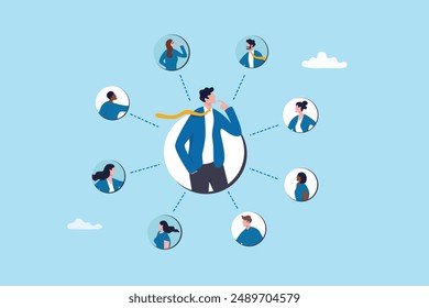 360 degree feedback, assessment or performance appraisal, customer review, testimonial or job networking, employee evaluation, rating or survey concept, businessman get feedback from colleagues.