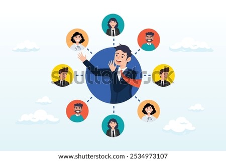 360 degree feedback, assessment or performance appraisal, customer review, testimonial or job networking, employee evaluation, rating or survey concept, businessman get feedback from colleagues
