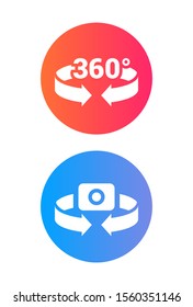 360 degree flat vector simple illustration. Rotate and capture on 360 degree concept. Gradient background