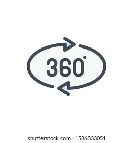 360 degree horizontal rotation color line icon. Angel 360 degree vector outline colorful sign.