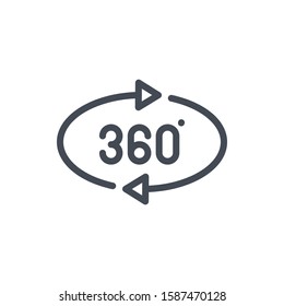 360 degree horizontal rotation line icon. Angel 360 degree vector outline sign.