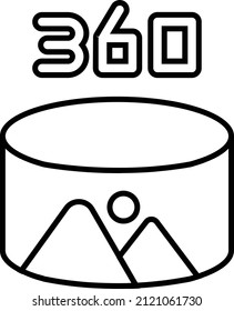 Icono de 360 grados, signo de realidad aumentada y símbolos.