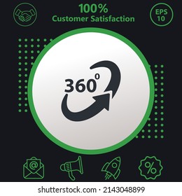 360 degree icon. Background consisting of green and black colors. modern design