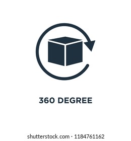 360 degree icon. Black filled vector illustration. 360 degree symbol on white background. Can be used in web and mobile.