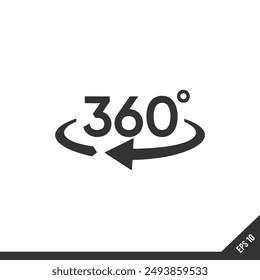 360 grados icono. Ilustración vectorial rellena negra. Símbolo de 360 grados sobre fondo blanco. Se puede utilizar en Web y móvil.
