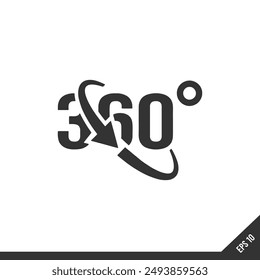 360 grados icono. Ilustración vectorial rellena negra. Símbolo de 360 grados sobre fondo blanco. Se puede utilizar en Web y móvil.