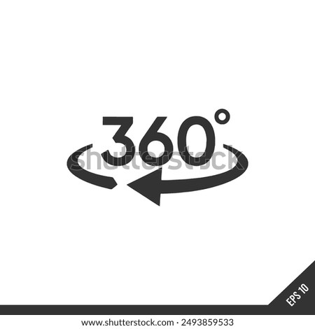 360 degree icon. Black filled vector illustration. 360 degree symbol on white background. Can be used in web and mobile.