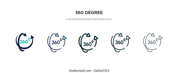 360 degree icon in different style vector illustration. two colored and black 360 degree vector icons designed in filled, outline, line and stroke style can be used for web, mobile, ui