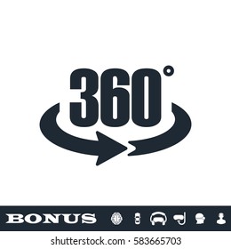 360 degree icon flat. Black pictogram on white background. Vector illustration symbol and bonus button