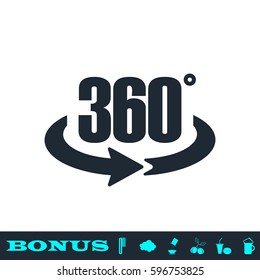 360 degree icon flat. Black pictogram on white background. Vector illustration symbol and bonus button