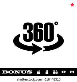 360 degree icon flat. Black pictogram on white background. Vector illustration symbol and bonus button open and closed lock, folder, star