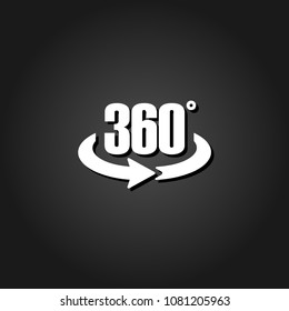 360 degree icon flat. Simple White pictogram on black background with shadow. Vector illustration symbol
