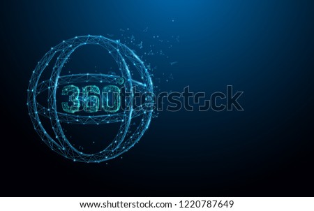 360 Degree icon form lines, triangles and particle style design. Illustration vector