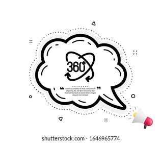 360 degree icon. Quote speech bubble. Full rotation sign. VR technology simulation symbol. Quotation marks. Classic full rotation icon. Vector