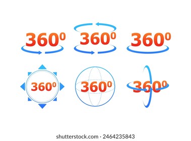 360 Degree Icon Set. Flat Style. Vector icons