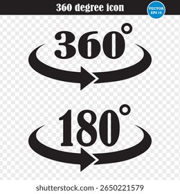 Ícone de 360 graus em estilo plano. Logotipo de consultoria e mídia de 180 e 360 graus. Eps 10