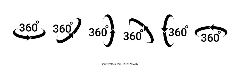 Ilustración de diseño de Vector de conjunto de iconos de 360 grados fondo aislado