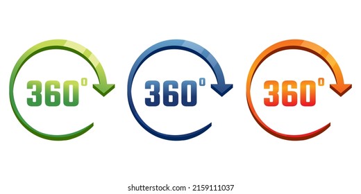 360 degree icon set. 360 degree view rotation set.