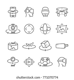 360 Degree Image And Video Related Icons: Thin Vector Icon Set, Black And White Kit