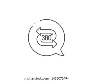360 degree line icon. Chat bubble design. VR technology simulation sign. Panoramic view symbol. Outline concept. Thin line 360 degree icon. Vector