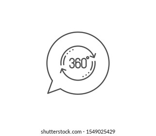 360 degree line icon. Chat bubble design. Full rotation sign. VR technology simulation symbol. Outline concept. Thin line full rotation icon. Vector