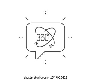360 degree line icon. Chat bubble design. Full rotation sign. VR technology simulation symbol. Outline concept. Thin line full rotation icon. Vector