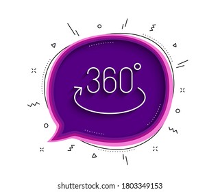 360-Grad-Zeilensymbol. Chatblase mit Schatten. Vollständiges Drehzeichen. VR-Simulations-Symbol für Technologie. Dünnlinienvolldrehungssymbol. Vektorgrafik