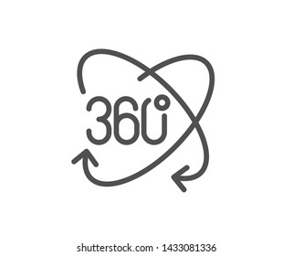 360 degree line icon. Full rotation sign. VR technology simulation symbol. Quality design element. Linear style full rotation icon. Editable stroke. Vector