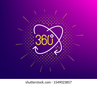 360 degree line icon. Halftone pattern. Full rotation sign. VR technology simulation symbol. Gradient background. Full rotation line icon. Yellow halftone pattern. Vector