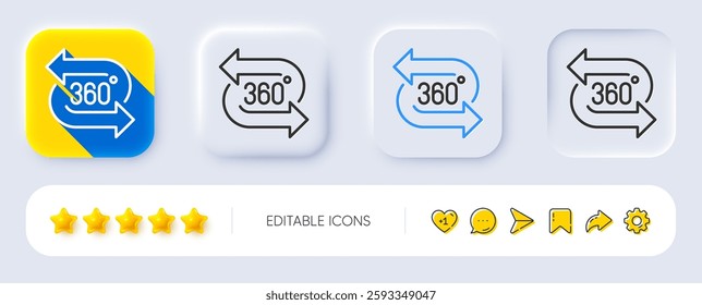 360 degree line icon. Neumorphic, Flat shadow, 3d buttons. VR technology simulation sign. Panoramic view symbol. Line 360 degree icon. Social media icons. Vector