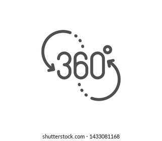 360 degree line icon. VR technology simulation sign. Panoramic view symbol. Quality design element. Linear style 360 degree icon. Editable stroke. Vector
