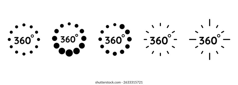 Conjunto de Ilustración vectorial de icono de giro de carga de 360 grados para animación de interfaz de rotación Diseño de movimiento circular de almacenamiento en búfer de proceso de medios virtuales.