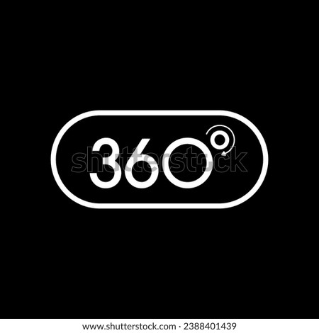 360 degree logo in frame. 360 degrees and rotating arrow sign
