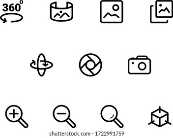 360 degree panorama images and photos. Vector outline user interface icons.