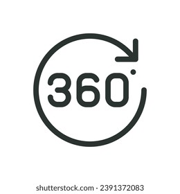360 degree panorama isolated icon, spherical panorama vector icon with editable stroke
