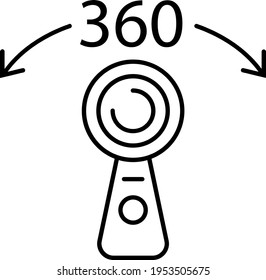 360 degree Panoramic camera icon in thin outline. Vector illustration.